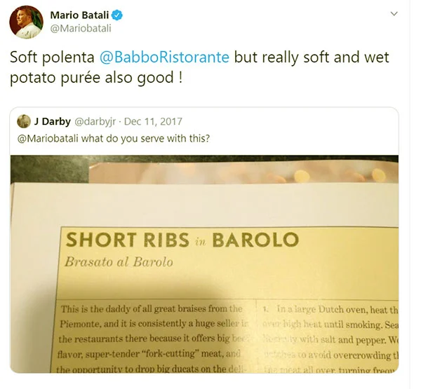 Image of Caption: Mario twitte the secret of making Polenta soft