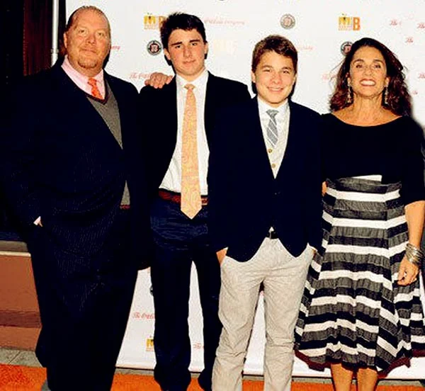 Image of Caption: Mario Batali with his wife Susi along with their kids