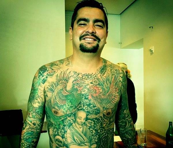 Image of Aaron Sanchez entire upper body tattoos
