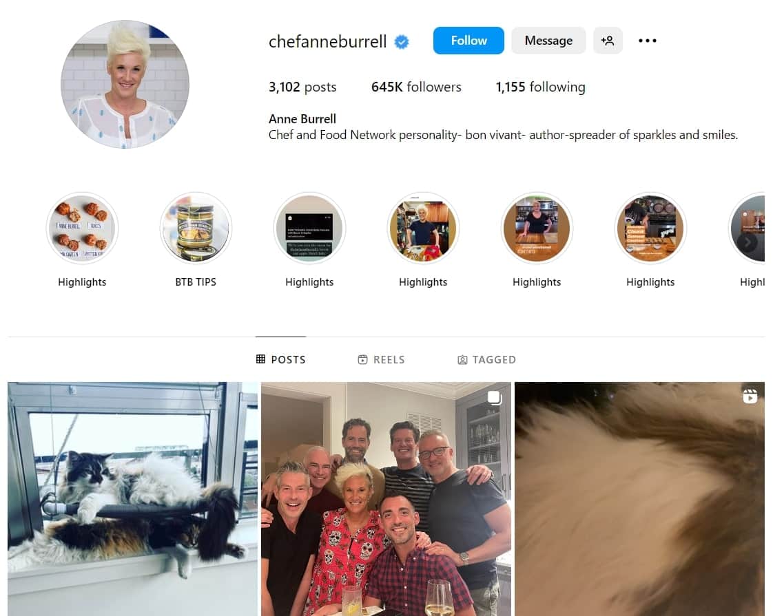 Image of Anne Burrell's Instagram account