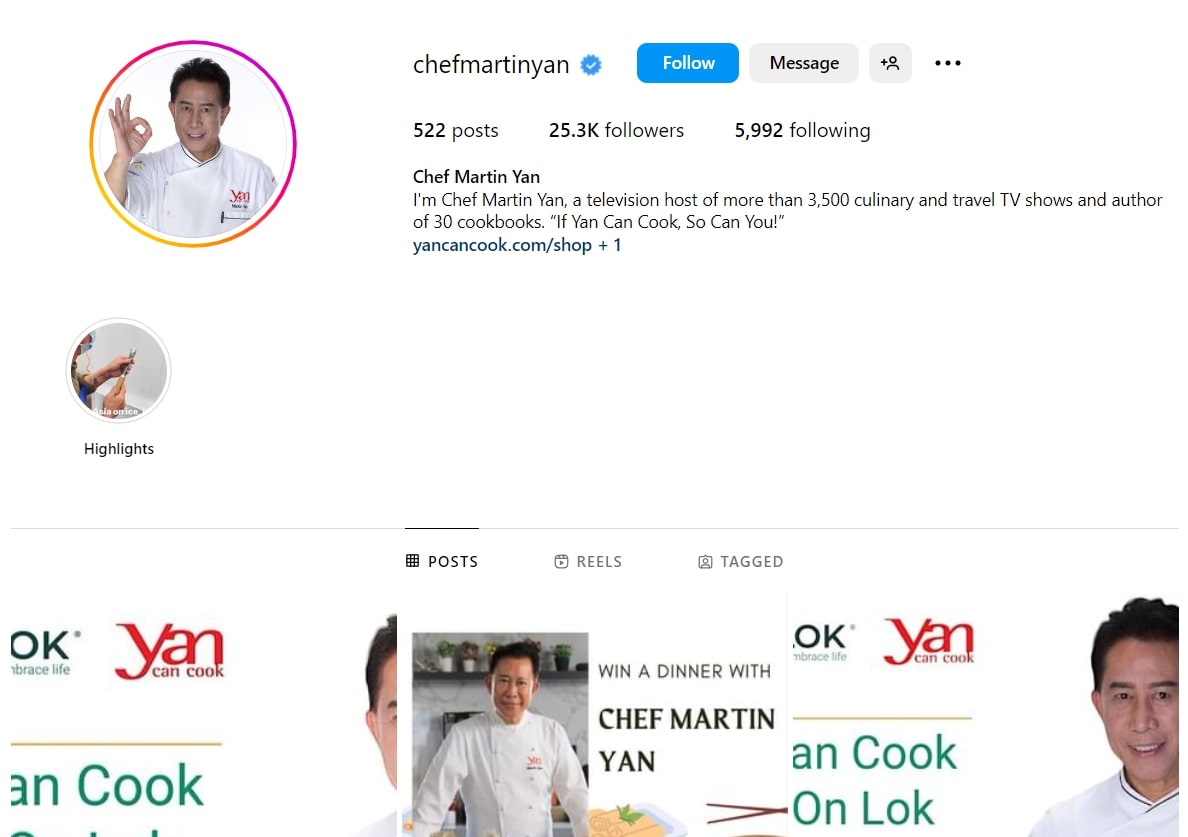 Image of Martin Yan's Instagram account