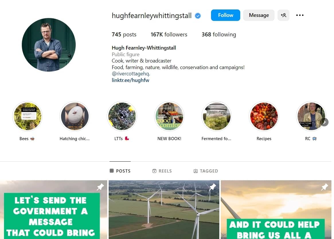 Image of Hugh Fearnley-Whittingstall's Instagram account